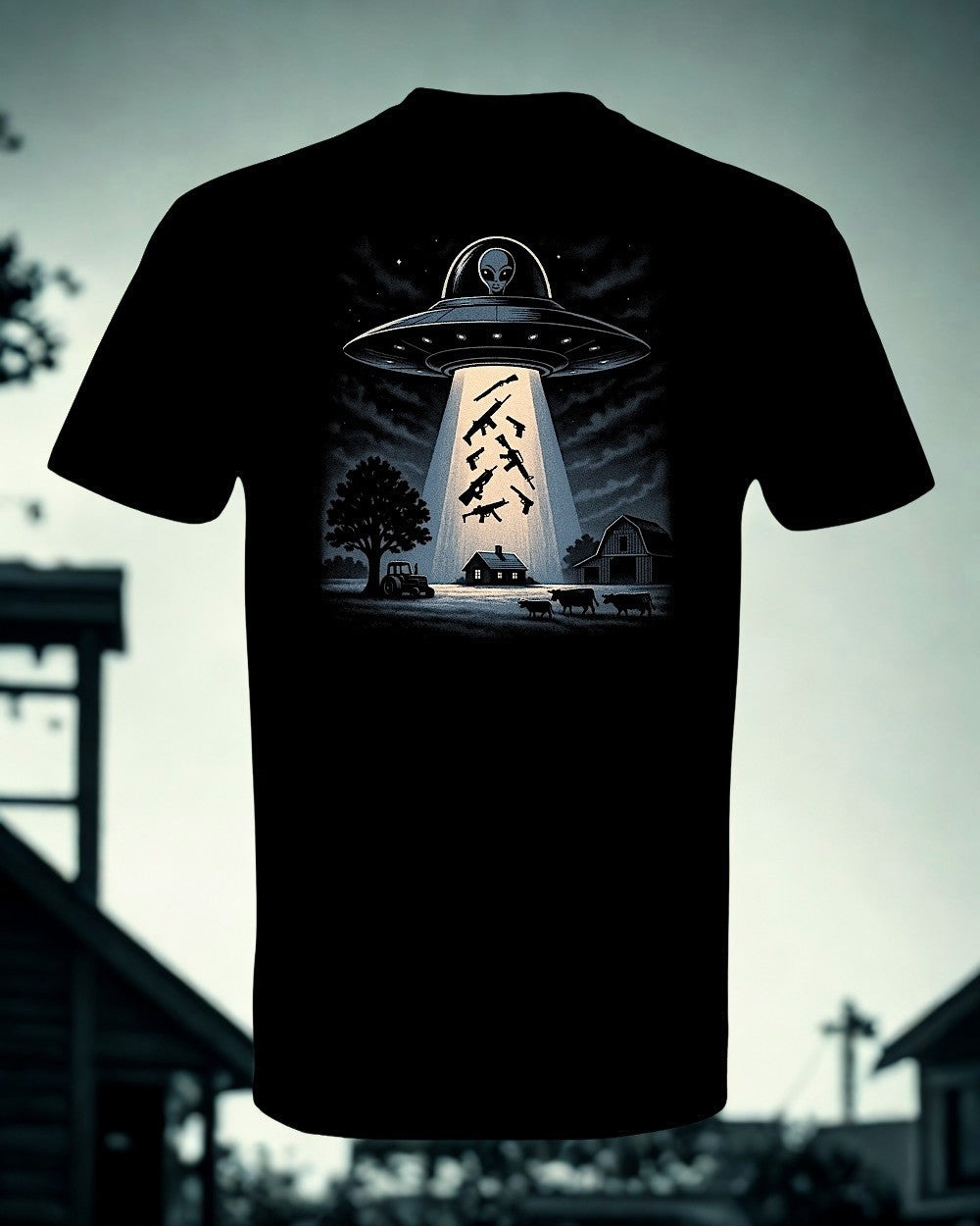 Alien Abduction unisex shirt – farm scene shirt mockup